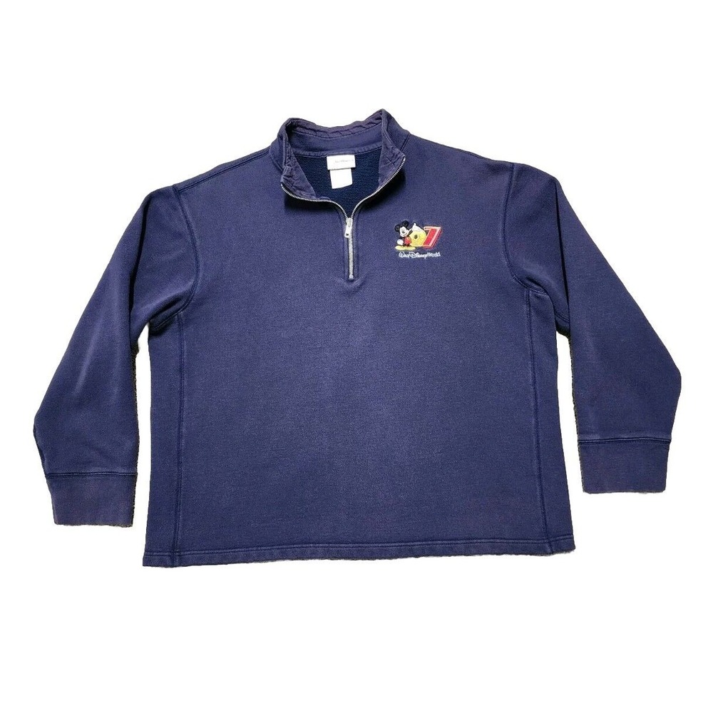 Y2K Walt Disney World Mickey Mouse 1/4 Zip Sweatshirt Adult Large Blue